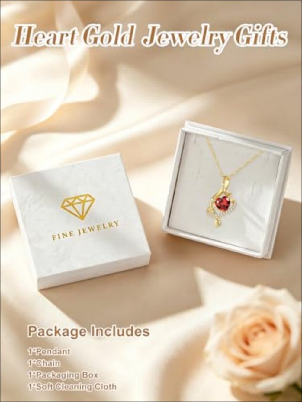 14K Gold Plated Heart Pendant Necklace Adjustable 18+2" Gift for Her - Picture 5 of 6